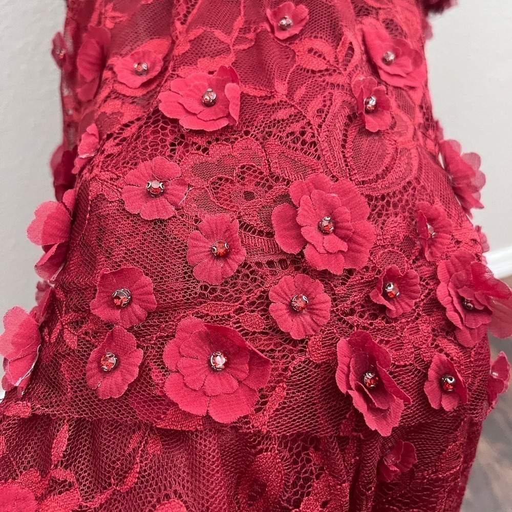 NEW $698 MAC DUGGAL 67710 BURGUNDY FLORAL RUFFLED TIERED SLEEVELESS GOWN Sz 10 - Picture 11 of 16